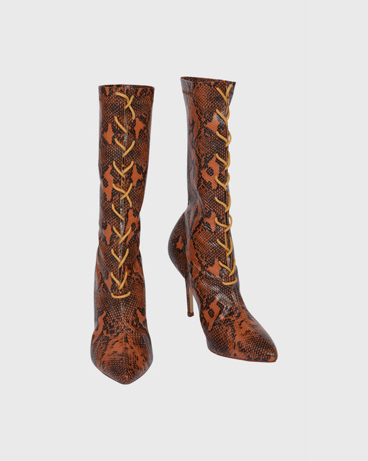 Pretty Little Thing Snake skin lace up bootie