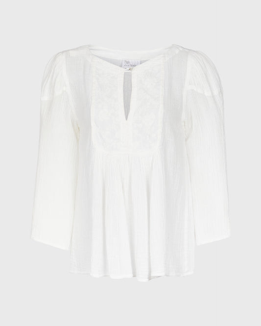 Feather & Bone Embroidered 3/4 Sleeve Top