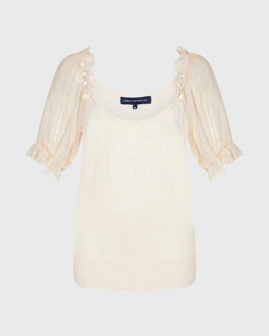French Connection Ruched Sleeve Top With Pearl Details