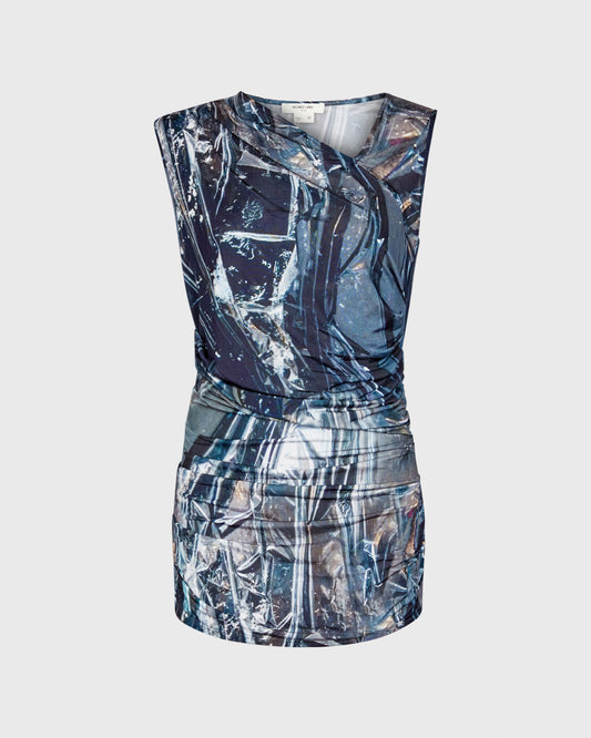 Helmut Lang Printed Asymetric Sleeveless Top