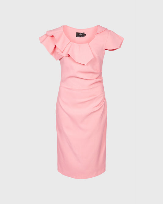 Hybrid Midi Dress With Ruffled Neckline