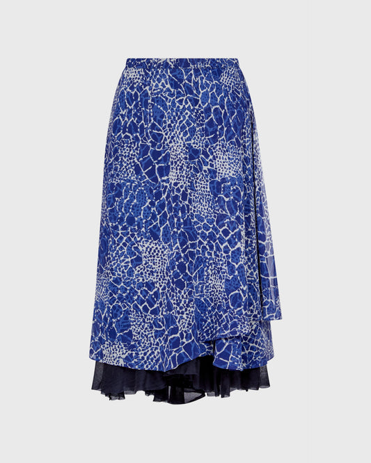 Printed silk midi skirt