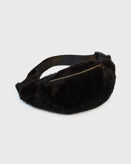 Unbranded Fluffy Black Zip Detail Bumbag