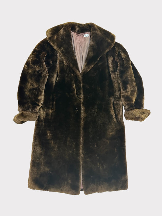 Long Faux Fur Brown Coat
