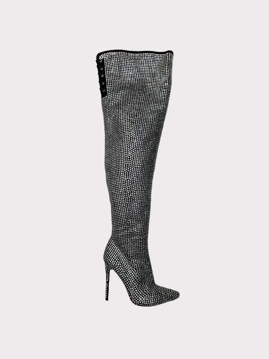La Moda Crystal Thigh Boots