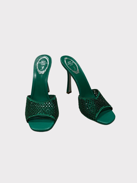 Rene Caovilla Mesh Crystal Mules