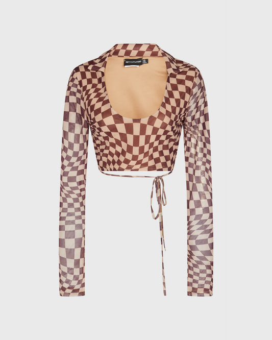 Pretty Little Thing Collared V Neck Top With Tie Detail