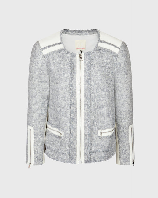 Rebecca Taylor Tweed Zip Up Jacket With White Panels