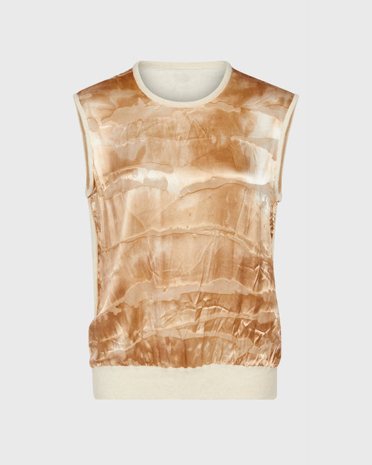 Short Sleeve Knit & Silk Print Vest