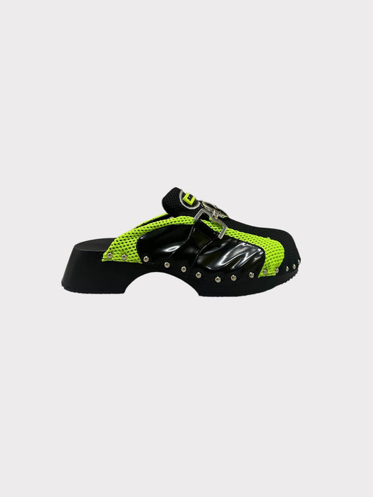 Ancuta Sarca Mesh Clogs with silver buckle and studs