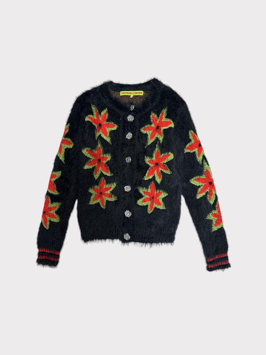 Chopova Lowena Fluffy Cardigan With Floral Design And Buttons