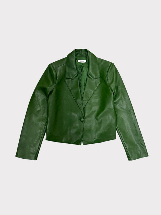 Elle Dark Green Leather Jacket Semi-Cropped