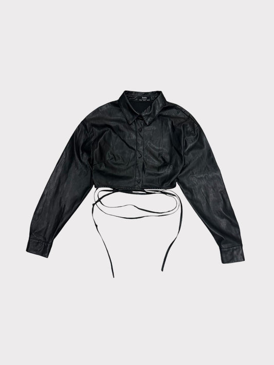 Bershka Cropped Leather Shirt With Tie