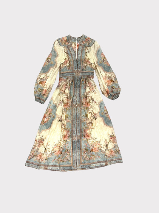 Zimmermann Balloon Sleeve Floral Print Maxi Dress