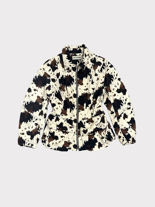 Nocturne Denim Cow Print Zip Up Jacket