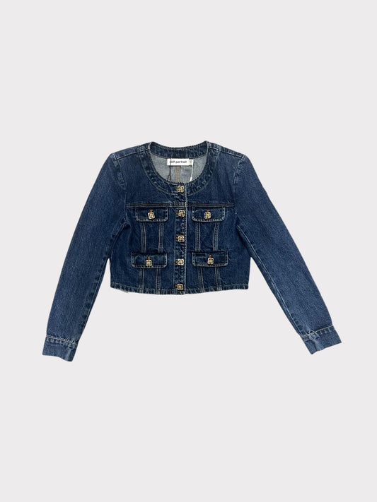 Self Portrait Cropped Denim Jacket with Jewel Buttons