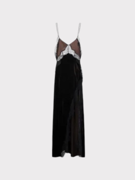 Jen Ceballos x Mango Velvet & Lace Strappy Maxi Dress
