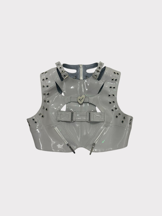Domminico Vinyl Vest With Grommets And A Heart Buckle