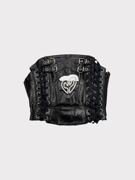 Domminico Black Leather Corset With Lace-Up Sides