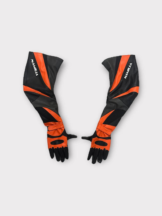 Namalia Long Biker Style Orange and Black Gloves