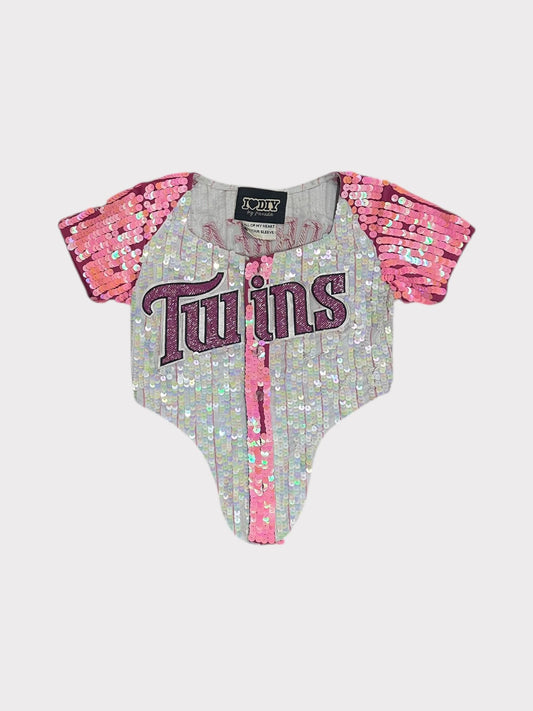 I HEART DIY Sequin TWIN Corset Cut Baseball Top