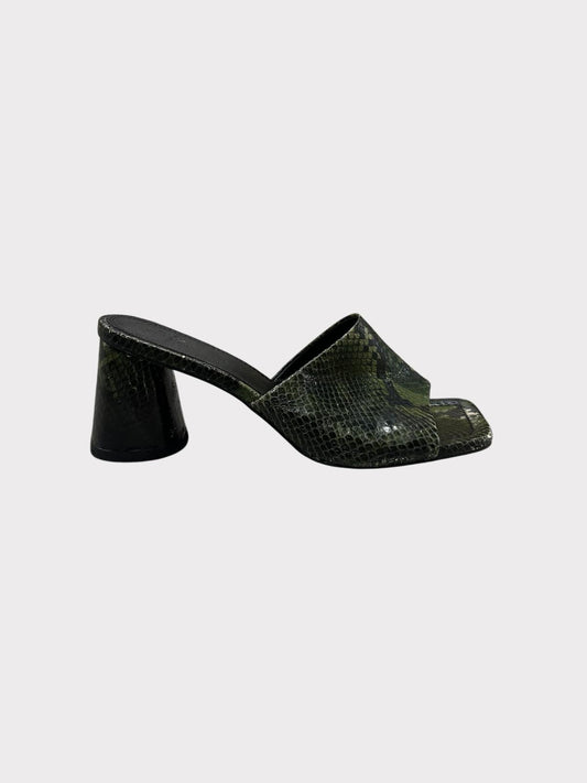 ASOS Design Square-Toe Snake Skin Mules