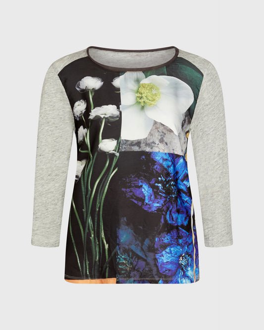 Zara 3/4 Sleeve Top With Floral Panel