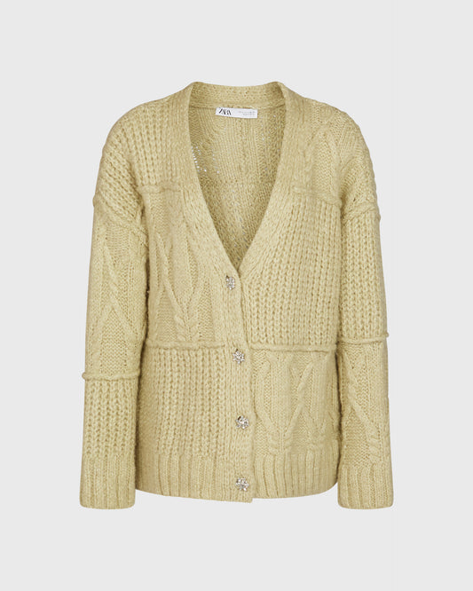 Zara Knitted Cardigan With Diamante Buttons