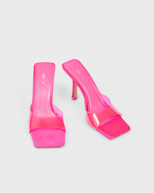 Zara Perspex and Satin Square Toe Mules
